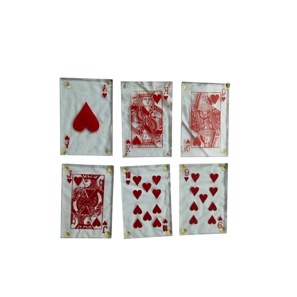 Casino Playing Card Glass Coasters Set ❤️ Poker Night Bar Decor Man Cave7